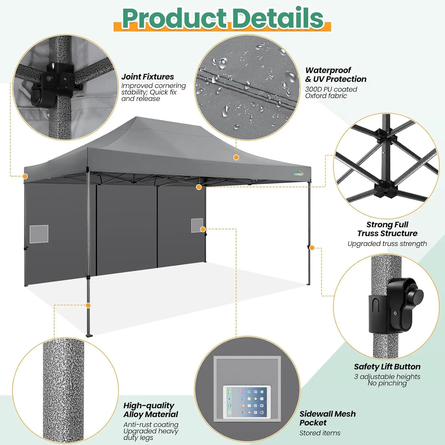 Partytent – Opvouwbare Tent – Marktstand Tent – Tuinent – Festivaltent – 3x4,5 Meter – 420D Oxford Doek – Waterdicht Met UV-Bescherming - Zwart - QUORE