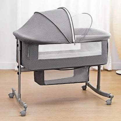 Elektrisch Babybed - Babybed - Babybedje - Wieg - Ledikant - Schommelbed - 3-in-1 - Verstelbare Hoogte - met Muskietennet -Wielen - App-besturing - Afstandsbediening - Grijs - Deluxe Editie