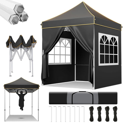 Partytent –  Pop-Up Luifel – Zonnescherm – Overkapping – Tuinpaviljoen – Waterdicht Oxford Doek – Verstelbare Hoogte - 2 x 2 Meter - Zwart
