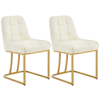 Eetkamerstoel – Stoel – Zithoekstoel – Maquillage Stoel – Woonkamerstoel – Beige – Velvet Bekleding – Metalen Frame – Ergonomisch Ontwerp – Set Van 2