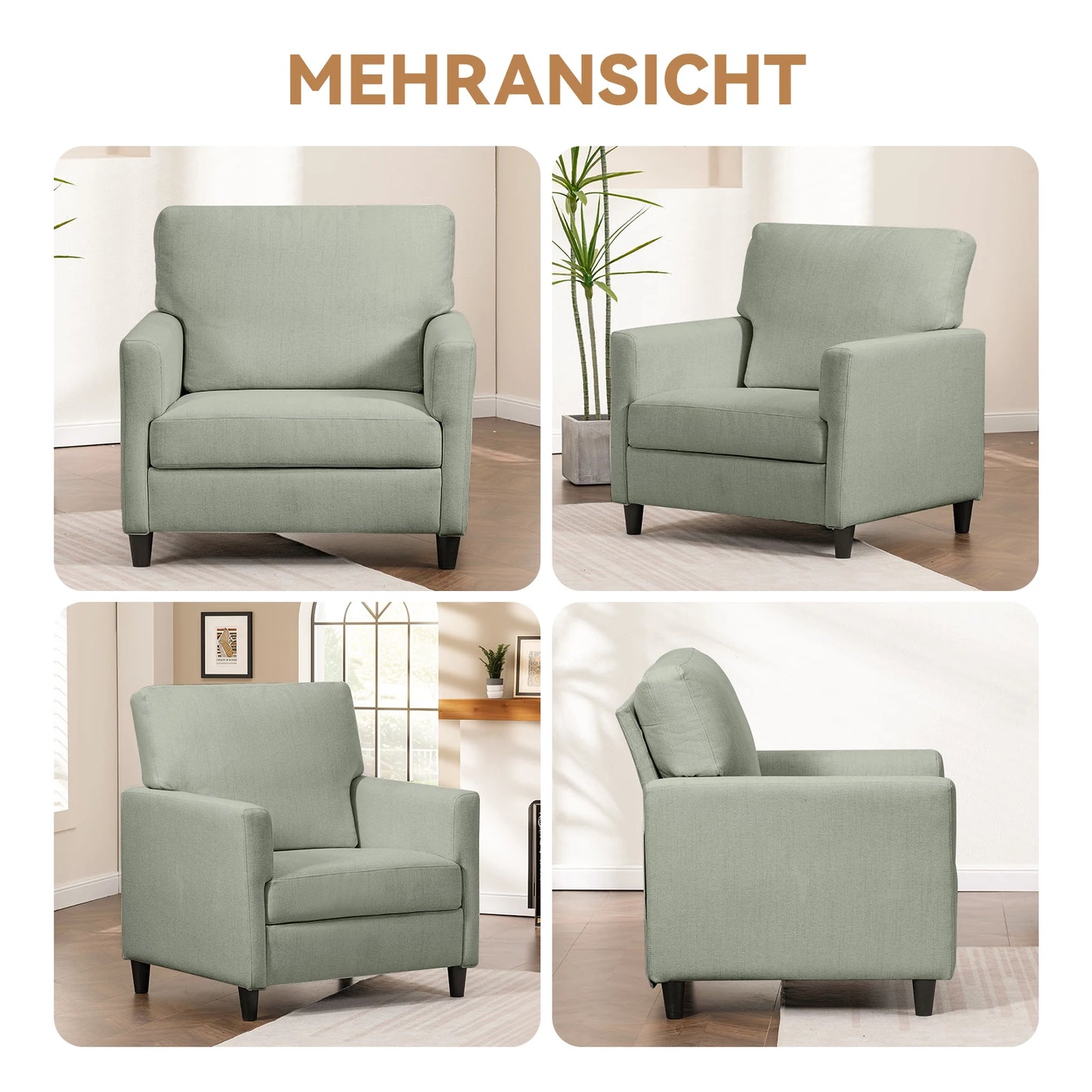 Relaxstoel – Fauteuil – Lounge Stoel – Zitstoel – Zacht Linnenhoes – Dikke Foam Vulling – Ergonomisch Design - 82 x 78 x 93 cm - Groen - QUORE