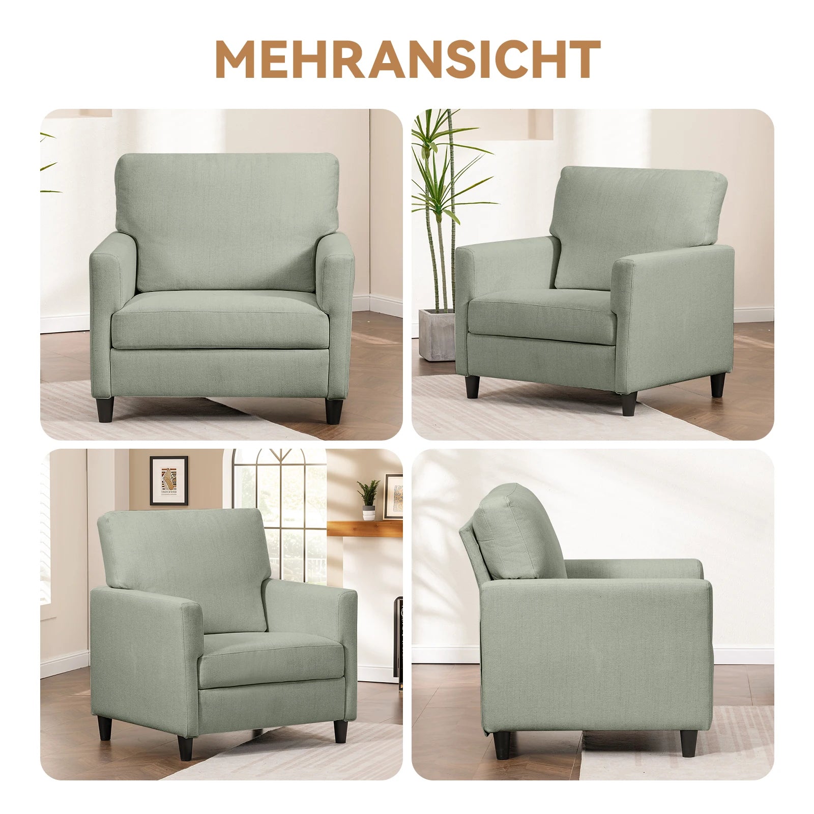 Relaxstoel – Fauteuil – Lounge Stoel – Zitstoel – Zacht Linnenhoes – Dikke Foam Vulling – Ergonomisch Design - 82 x 78 x 93 cm - Groen - QUORE