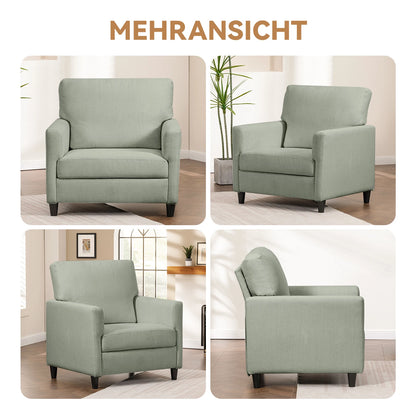 Relaxstoel – Fauteuil – Lounge Stoel – Zitstoel – Zacht Linnenhoes – Dikke Foam Vulling – Ergonomisch Design - 82 x 78 x 93 cm - Groen - QUORE