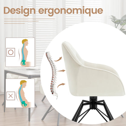 Draaibare Eetkamerstoelen – Set van 2 - Eetstoel – Bureaustoel – Leesstoel – Comfortstoel – Ergonomisch Design – 360° Draaibaar - Fluweel - Crème