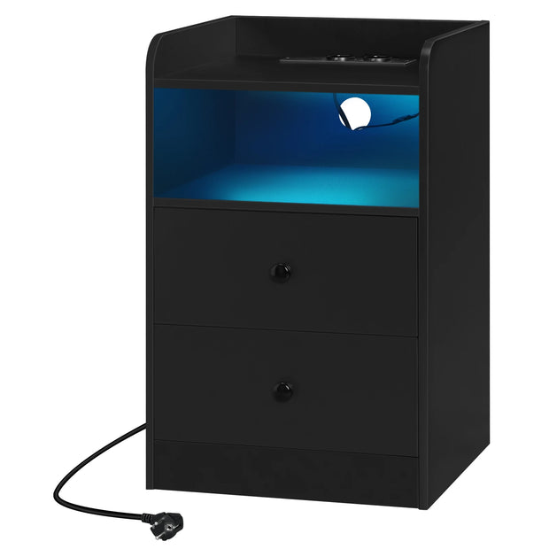 WOLTU Bedside Table with Charging Station USB Sockets Ports Side Table with LED Light Overbed Table Wooden Bedroom Furniture (Copy)