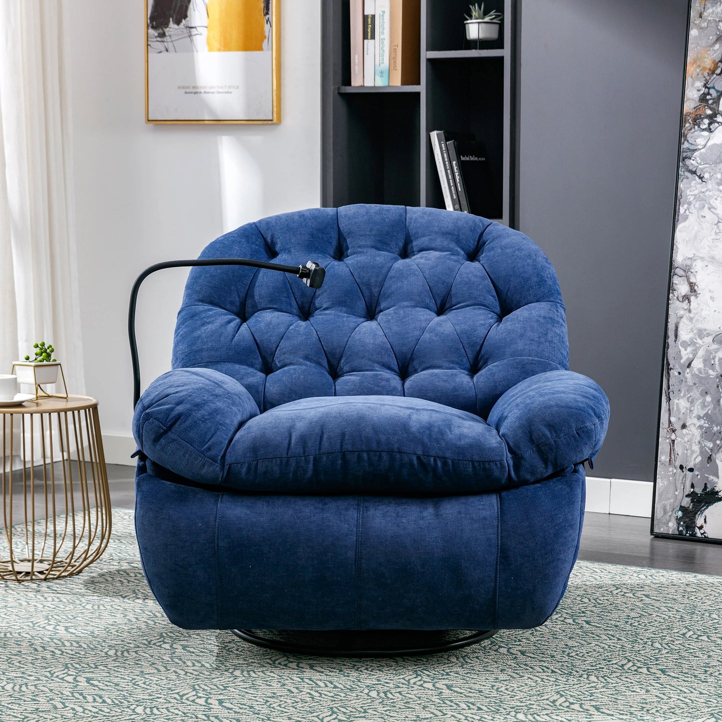 Draaifauteuil – Massagefauteuil – Relaxstoel – Comfortstoel – 360 Graden Draaibaar – Massage Op Rug En Benen – Warmtefunctie - Blauw