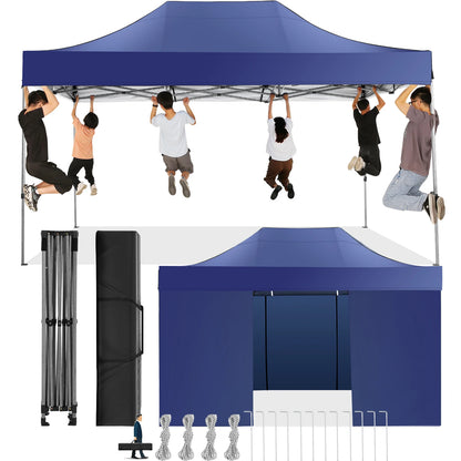 Partytent – Markttent – Tuinfeest Tent – Vouwtent – Inklapbare Tent – Waterdicht Oxford Doek – Verstelbaar Staal Frame - Donkerblauw