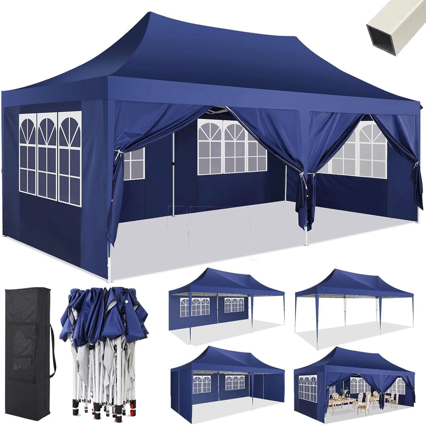 Tuinpaviljoen –  Paviljoen – Partytent – Opvouwbare Tent – Overdekt 18 m² – Waterdicht 210D Oxford – Verstelbaar Op 3 Hoogtes - 3x6m - Marineblauw