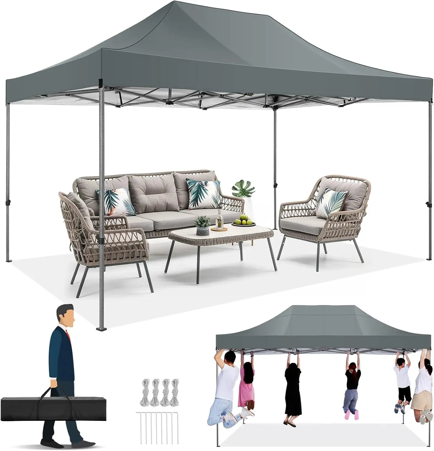 Partytent – Tuinpaviljoen – Overkapping – Tent – Waterdicht – 3 X 4,5 Meter – UV-Bescherming 50+ - Grijs