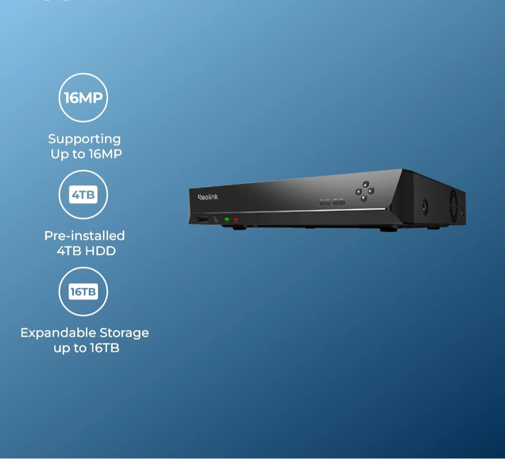 16-kanaals PoE NVR – Network Video Recorder – Beveiligingsrecorder – IP Camera Recorder – Surveillance Systeem – 4TB HDD – 4K Haarscherpe Videokwaliteit – Bewegingsdetectie Met Alerts