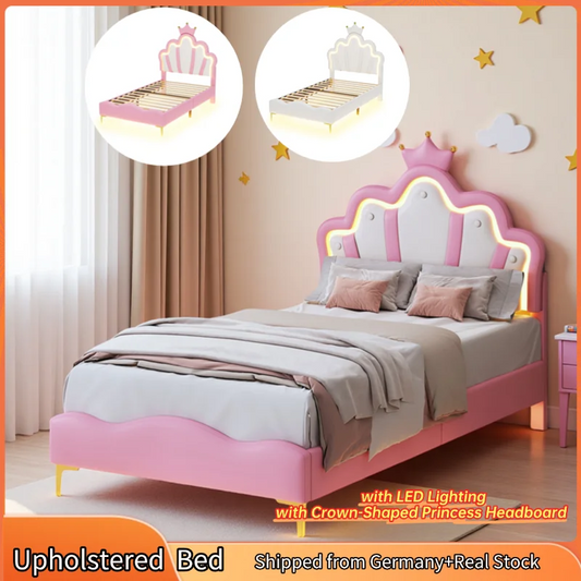 Kinderbed – Eenpersoonsbed – Led Bed – Prinsessenbed – Kinderkamerbed – 90x200 cm – PU Kunstleer Bekleding – Kleurveranderende LED Verlichting - QUORE