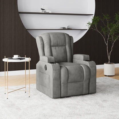 Relaxfauteuil – Relaxstoel – Massagestoel – Tv-stoel – Verstelbare Fauteuil Grijs – 8 Vibratiemotoren Met Verlichting – Handmatig Verstelbare Rugleuning Tot 150°