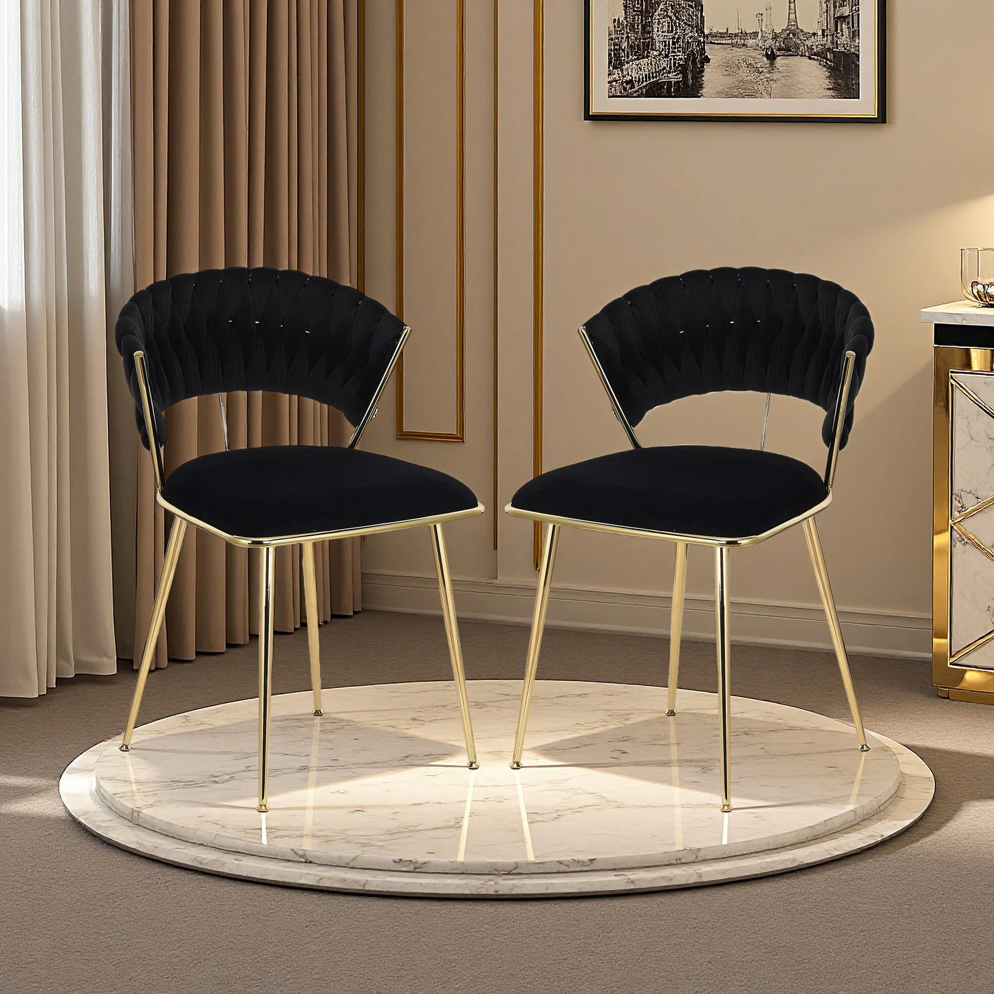 Eetkamerstoelen – Stoelen – Velvet Stoelen – Zwarte Stoelen – Set van 2 – Comfortabele Zitting – Stabiele Metalen Poot