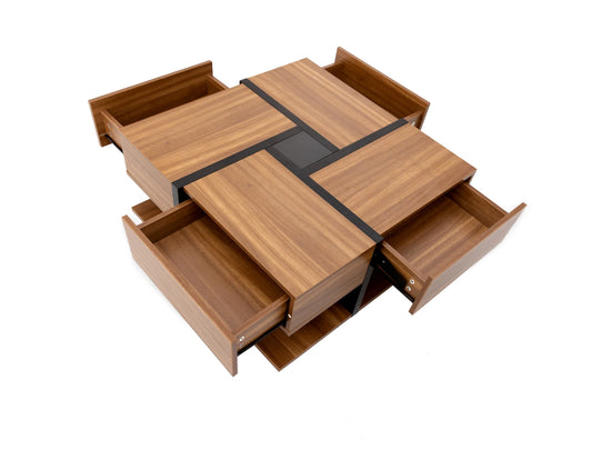 Salontafel – Koffietafel – Opbergtafel – Woonkamertafel – Houten Tafel – 78x78x36 Cm – Vier Lades - Bruin