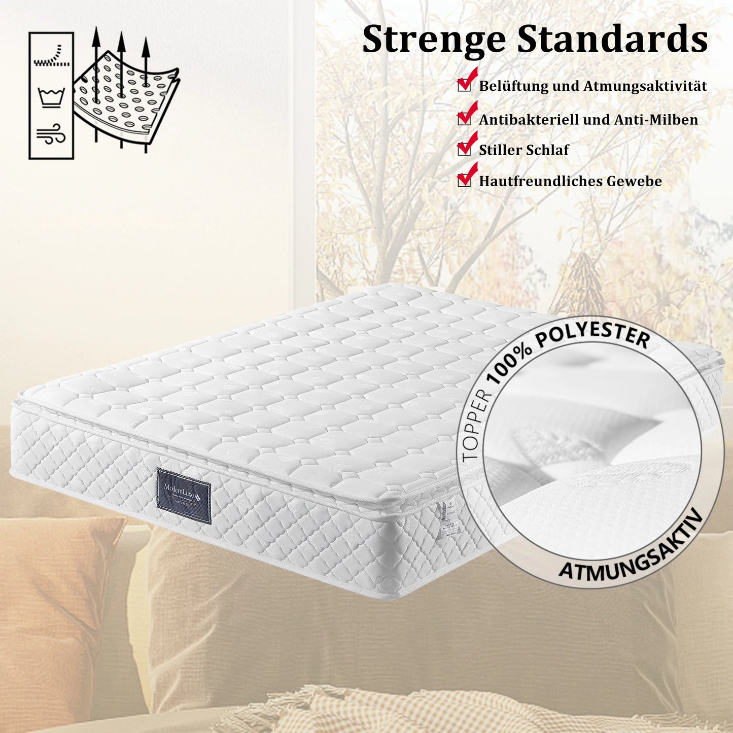 140x200 90x200 160x200cm 7 Zones Cold Foam mattress Pocket spring Takers H3 Hardness 25cm Height Quilted Microfiber Cover Topping - QUORE