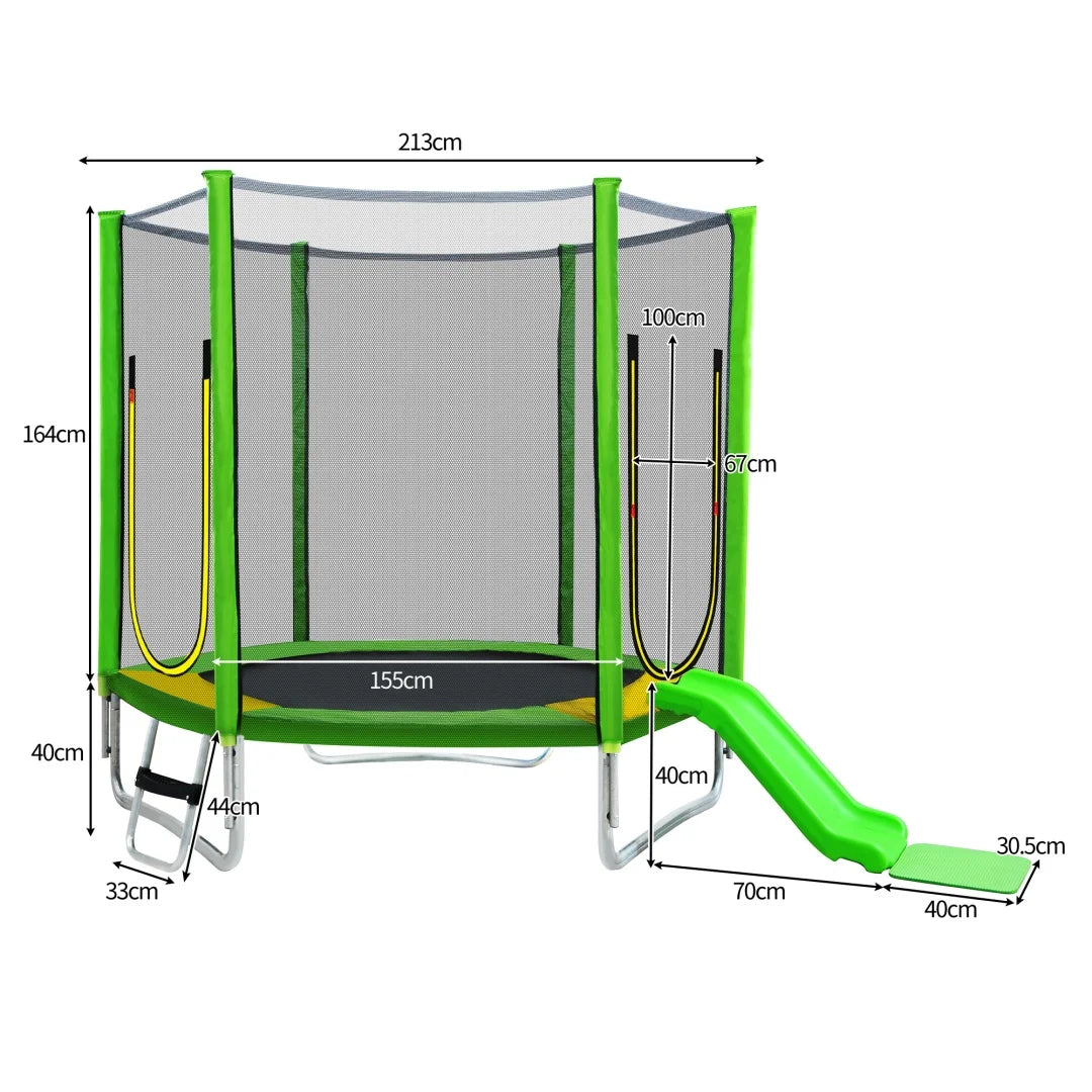3-in-1 Speelset – Klimtoestel – Trampoline – Glijbaan – Veiligheidsnet – Belastbaar Tot 100 Kg – Weerbestendig - 293 x 213 x  204 cm
