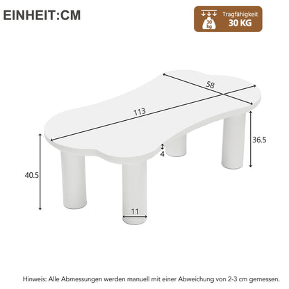 Salontafel – Botvormige Tafel – Woonkamertafel – Banken Set – MDF Tafelblad – Stevige PVC-Poten - 121.5 x 65.5 x 20 cm - Wit