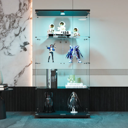 Glazen Vitrinekast – Vitrinekast – Curio Kast – Displaykast – Presentatiekast – Zwart Metalen Frame – LED Verlichting – Gehard Glas – 4 Legplanken – 164x81x37 cm - QUORE