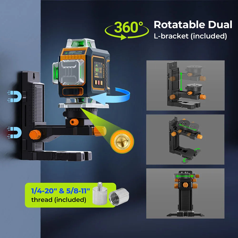 16-lijnen lasernivelleerder – laser waterpas – bouwlaser – nivelleermachine – kruislaser – 4×360° groene lasers – automatische nivellering met app bediening - QUORE