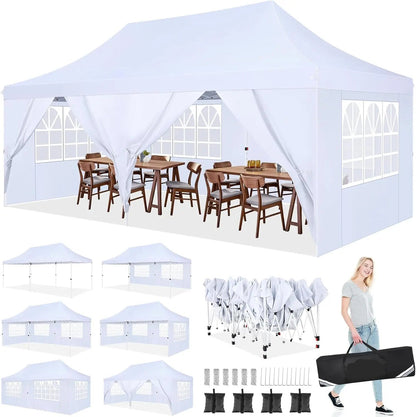 Partytent – Tuinpaviljoen – Feesttent – Inklapbare Tent – Waterdicht Oxford Doek – 3 X 6 Meter – 6 Afneembare Zijwanden - Wit