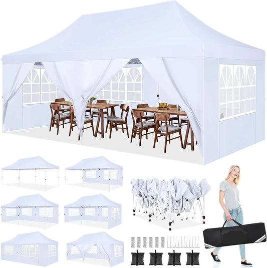 Partytent – Tuinpaviljoen – Feesttent – Inklapbare Tent – Waterdicht Oxford Doek – 3 X 6 Meter – 6 Afneembare Zijwanden - Wit