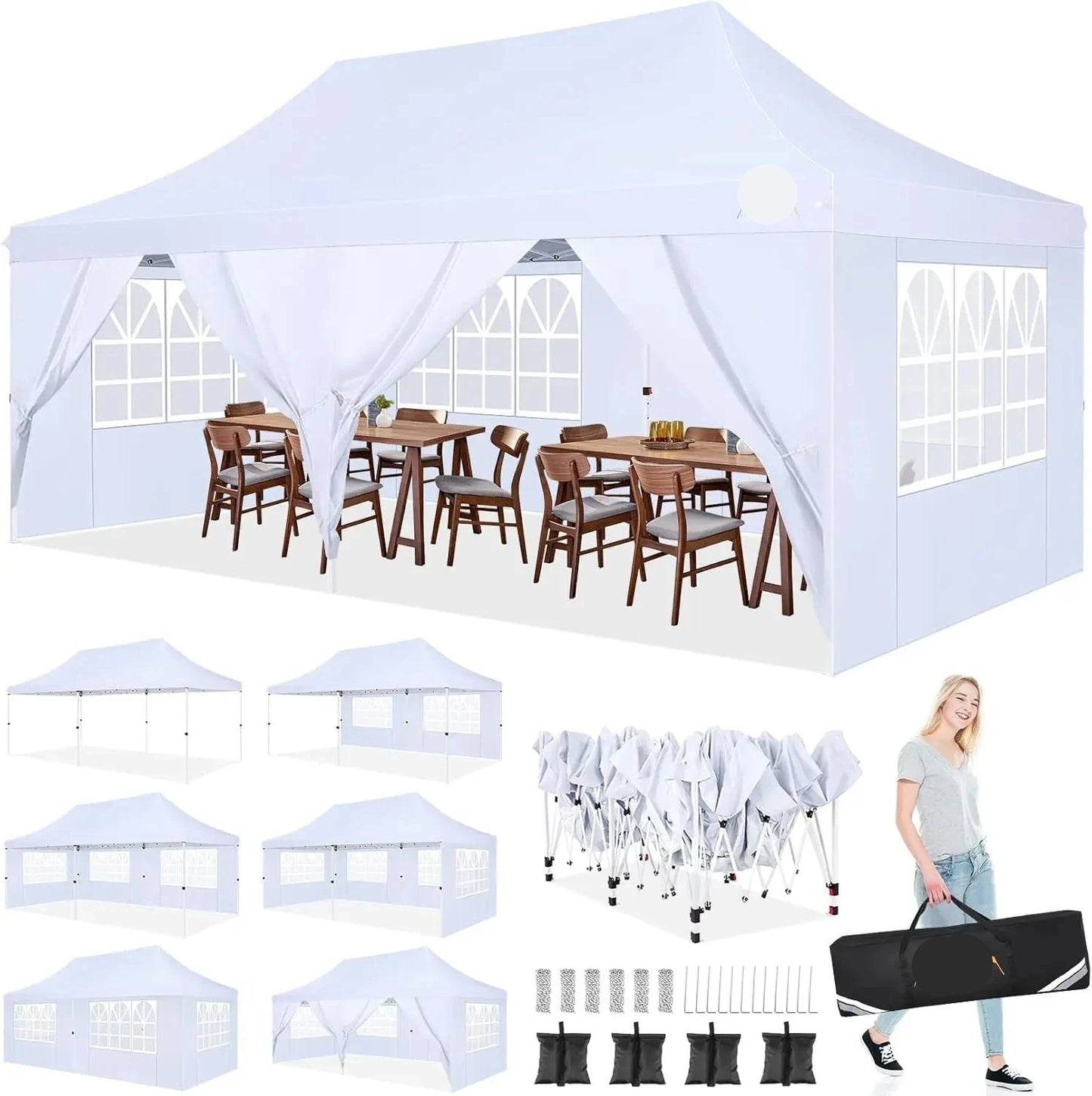Partytent - Pop-Up Partytenten - Easy up Tent - Vouwtent - Party Tent Opvouwbaar - 3x6m - 6 Zijwanden - UV50+ Tuinpaviljoen - Waterdichte - voor Feest - Markt - BBQ of Camping - Wit