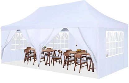 Partytent - Pop-Up Partytenten - Easy up Tent - Vouwtent - Party Tent Opvouwbaar - 3x6m - 6 Zijwanden - UV50+ Tuinpaviljoen - Waterdichte - voor Feest - Markt - BBQ of Camping - Wit