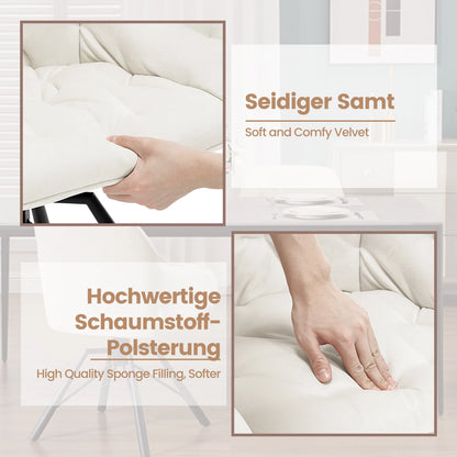 Draaibare Eetkamerstoelen – Set van 2 - Eetstoel – Bureaustoel – Leesstoel – Comfortstoel – Ergonomisch Design – 360° Draaibaar - Fluweel - Crème