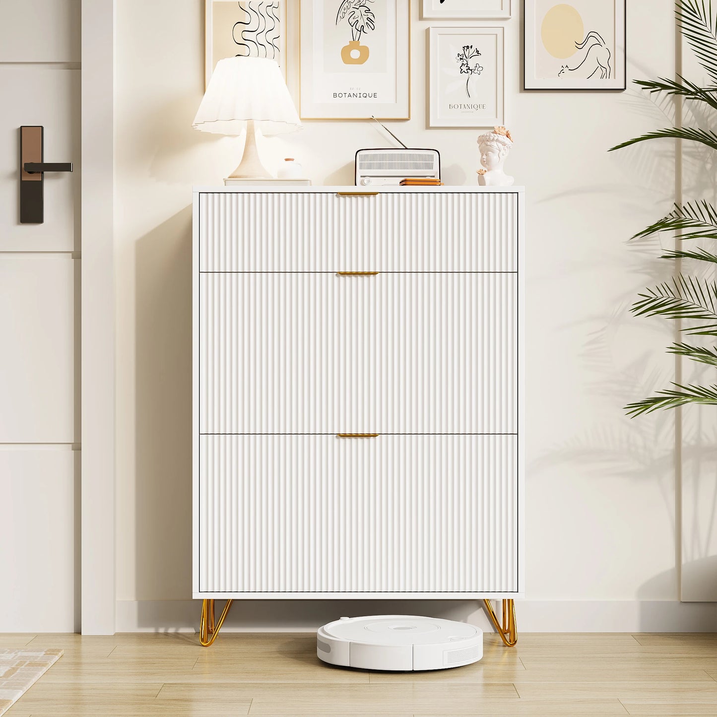 Shoes Furniture 80x24x118,5 cm, shoes shoe cabinet with Faction Drawers, anti-Tover, Metal Feeds, White