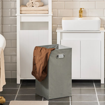Badkamerkast – Hoge Kast – Kolomkast – Smalle Kast – Wasmandkast – Wit – Compact Formaat – MDF & Dennenhout