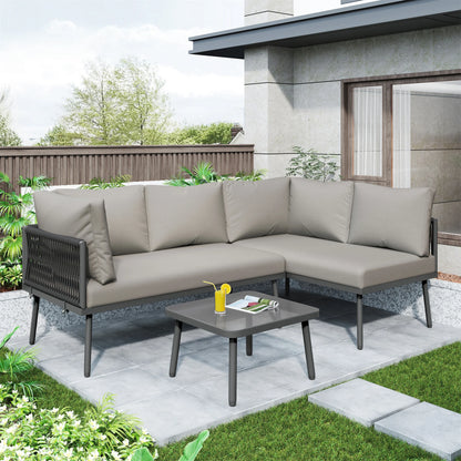 L-Vormige Tuin Loungeset – Hoekbank – Tuinmeubelen – Buitenbank – Loungesofa – Handgeweven Rope – 10 Cm Dikke Kussens