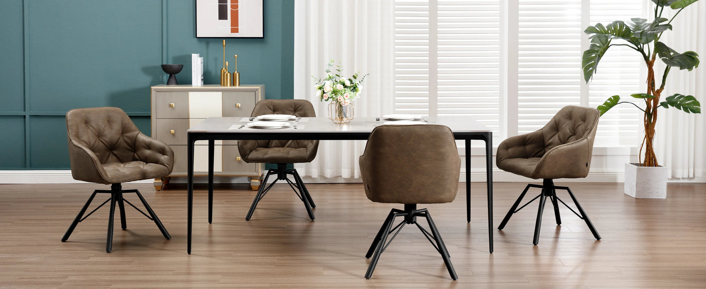 Draaibare Eetkamerstoelen – Set van 2 - Eetstoel – Bureaustoel – Leesstoel – Comfortstoel – Ergonomisch Design – 360° Draaibaar - Leer - Bruin