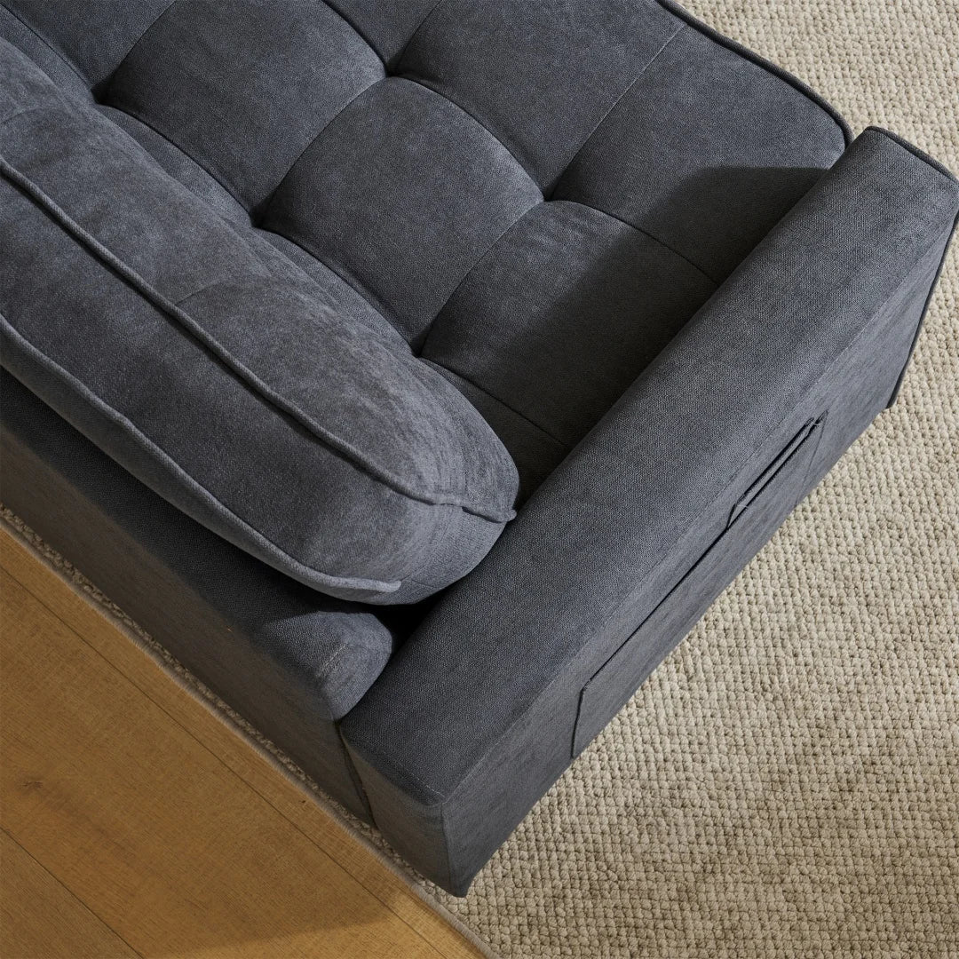 2-Persoons Slaapbank – Slaapbankbed – Bedbank – Loungebank – Compact Formaat – Inclusief Opbergvakken – Houten Frame - 151x75x86 cm - Grijs