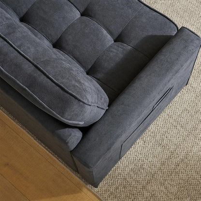 2-Persoons Slaapbank – Slaapbankbed – Bedbank – Loungebank – Compact Formaat – Inclusief Opbergvakken – Houten Frame - 151x75x86 cm - Grijs