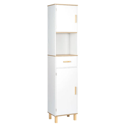 Badkamermeubel - Badkamerkast - Wastafelonderkasten - Wastafelmeubel - 39x179x30cm - 5 vakken 1 lade - Hoekplank Opbergrek - Wit