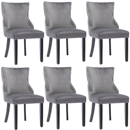 Eetkamerstoel – Stoel – Set van 6 - Dinerstoel – Zithoekstoel – Fluwelen Bekleding – Metalen Frame – Draagvermogen 150 Kg - Grijs