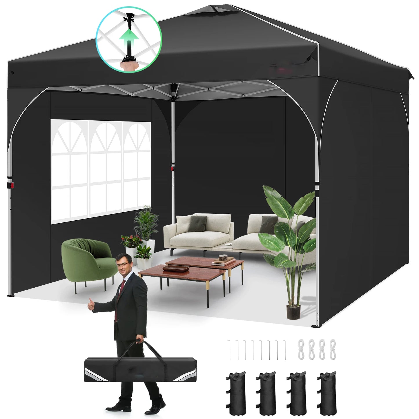 Partytent – Pop-Up Tent – Vouwtent – Buitentent – Waterdicht Oxford Doek – Aluminium Frame – Verstelbare Hoogte - Grijs