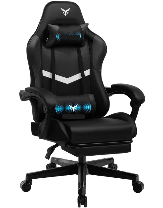 Ergonomische Gamingstoel – Bureaustoel – Gamestoel – Relaxstoel – Thuiswerkstoel – Verstelbare Rugleuning 135° – Ingebouwde Voetensteun - Zwart - QUORE