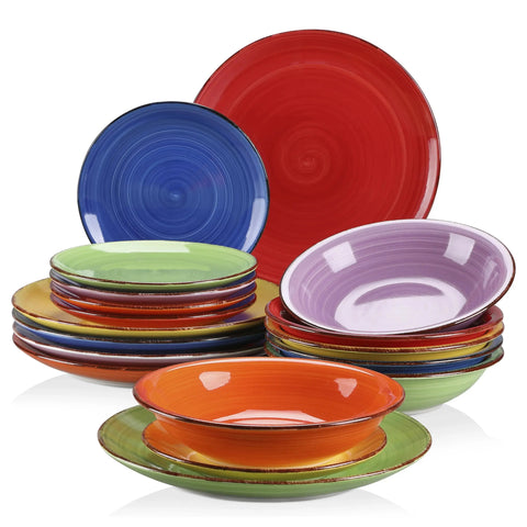 Servies - Servies set - 18 Stuks - Dinerborden - Soepborden - Dessertborden - Aardewerk - Voor 12 Personen - Mixkleur