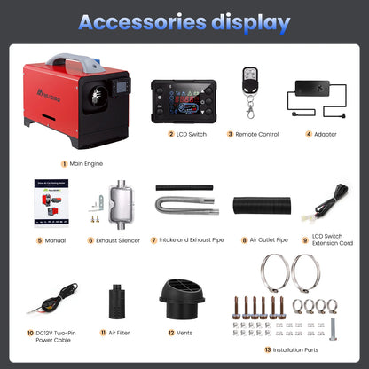 Dieselkachel – Dieselkachel Luchtverwarmer – Standkachel – Dieselverwarming – 8 kW Vermogen – Bluetooth en LCD Bedieningspaneel – Auto Start-Stop – 1,5m Kabel – Hoge Hoogte Modus