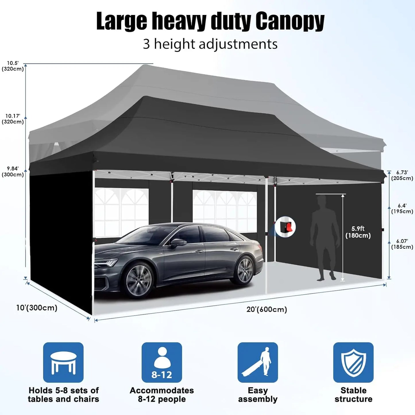 Partytent – Tuinpaviljoen – Feesttent – Inklapbare Tent – Waterdicht Oxford Doek – 3 X 6 Meter – 6 Afneembare Zijwanden - Grijs