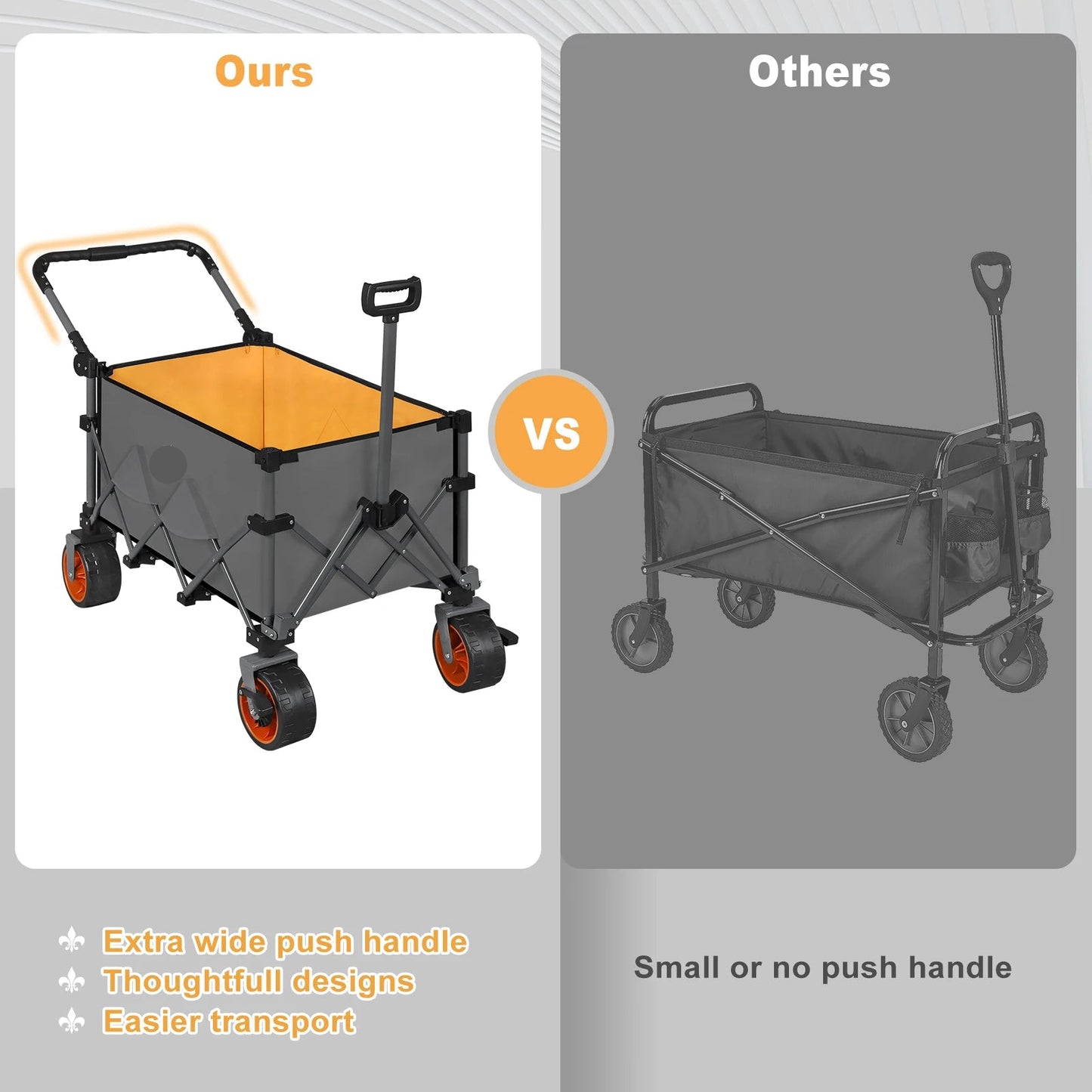 Bolderkar - Transportkar - Handkar - Bolderkar Opvouwbaar - Bolderwagen - met Remmen en Draagtas - Bolderkarren - voor Strand, Tuin, Camping en Alle Terreinen - Donkergrijs met Oranje Accenten