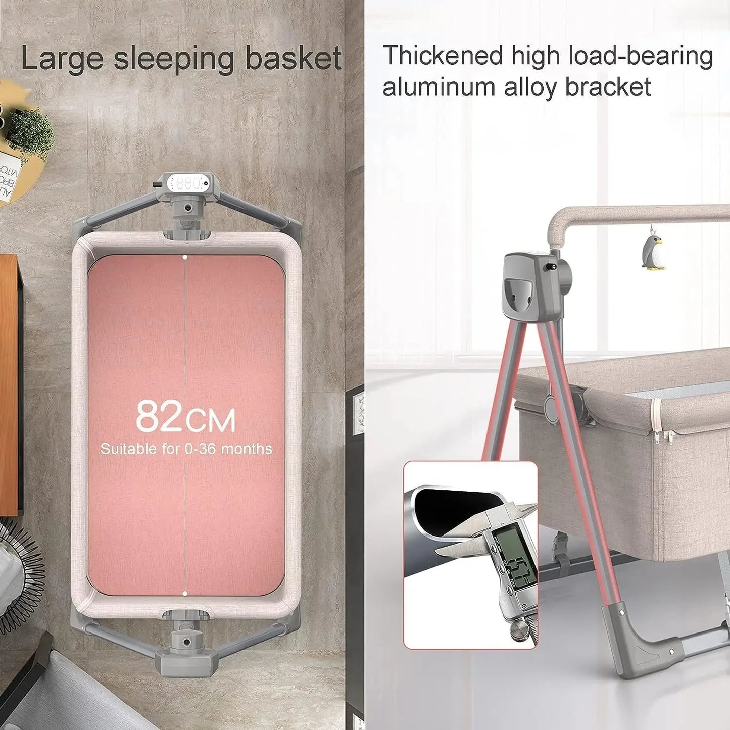 Co Sleeper - Baby Wieg - Wipstoel - Multifunctionele Elektrische Schommelstoel  - 0-3 Jaar - Intelligente Slaapfunctie – Afstandsbediening - Newborn Baby Slapen Mand – Weig - Khaki