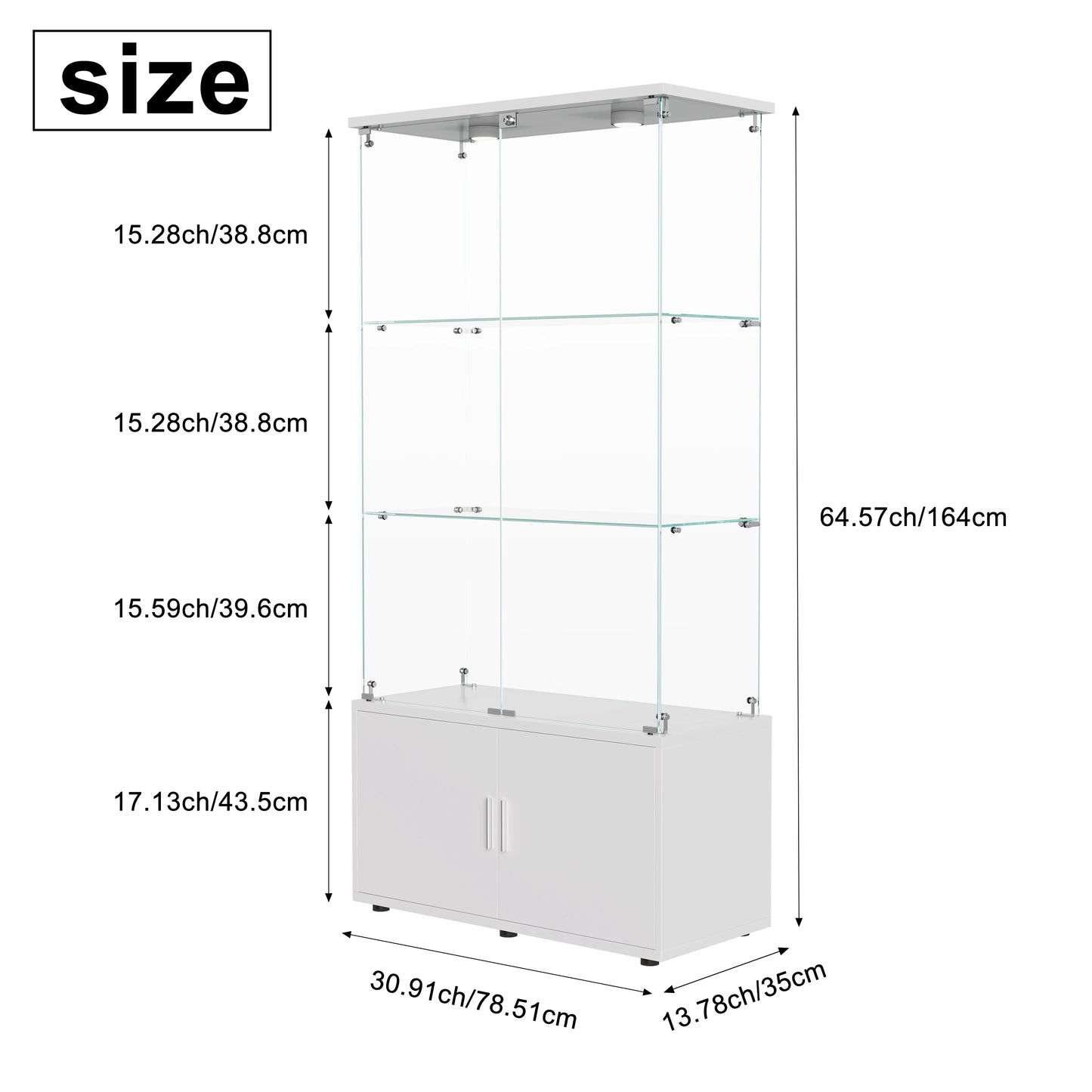 Rosahqnda LED Glass Display Case, 78x35x164cm, with 3 shelves and double doors, living room Curiosities wardrobe Modern Display Case wardrobe