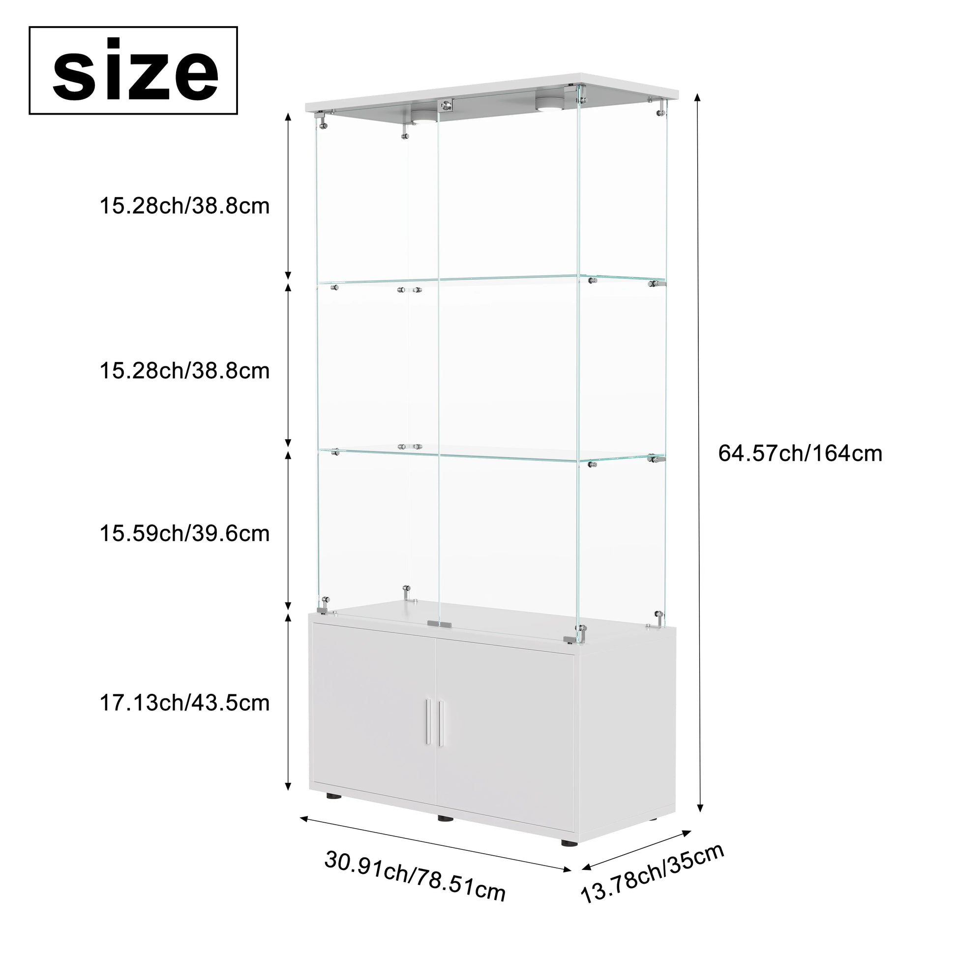Rosahqnda LED Glass Display Case, 78x35x164cm, with 3 shelves and double doors, living room Curiosities wardrobe Modern Display Case wardrobe - QUORE