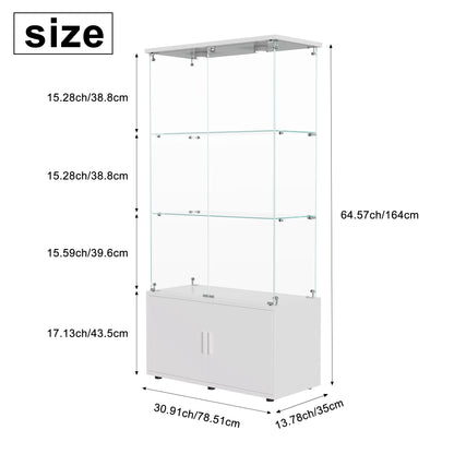 Rosahqnda LED Glass Display Case, 78x35x164cm, with 3 shelves and double doors, living room Curiosities wardrobe Modern Display Case wardrobe - QUORE