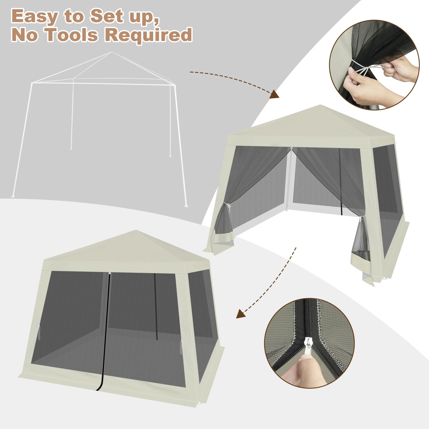 Tuinpaviljoen - met Muskietennet – Partytent - 3x3m - Kap - Waterdichte - Partytent - met Gaaswanden – Pergola voor Terras - Tuin of Feestjes Buiten - Beige
