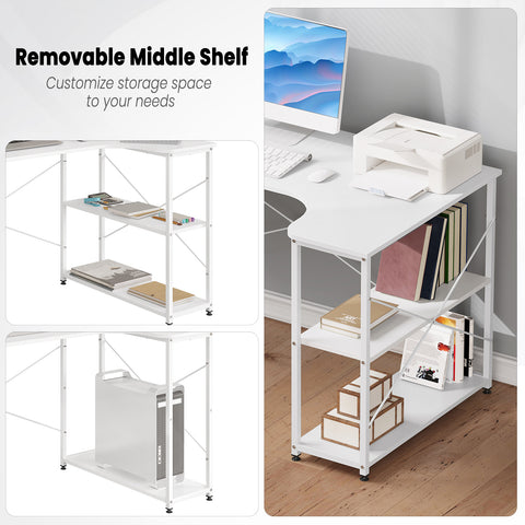 Table - Computer table - Computer desk - Laptop table - Office desk - Computer table L-shaped - 13 kg - Light oak and black and white