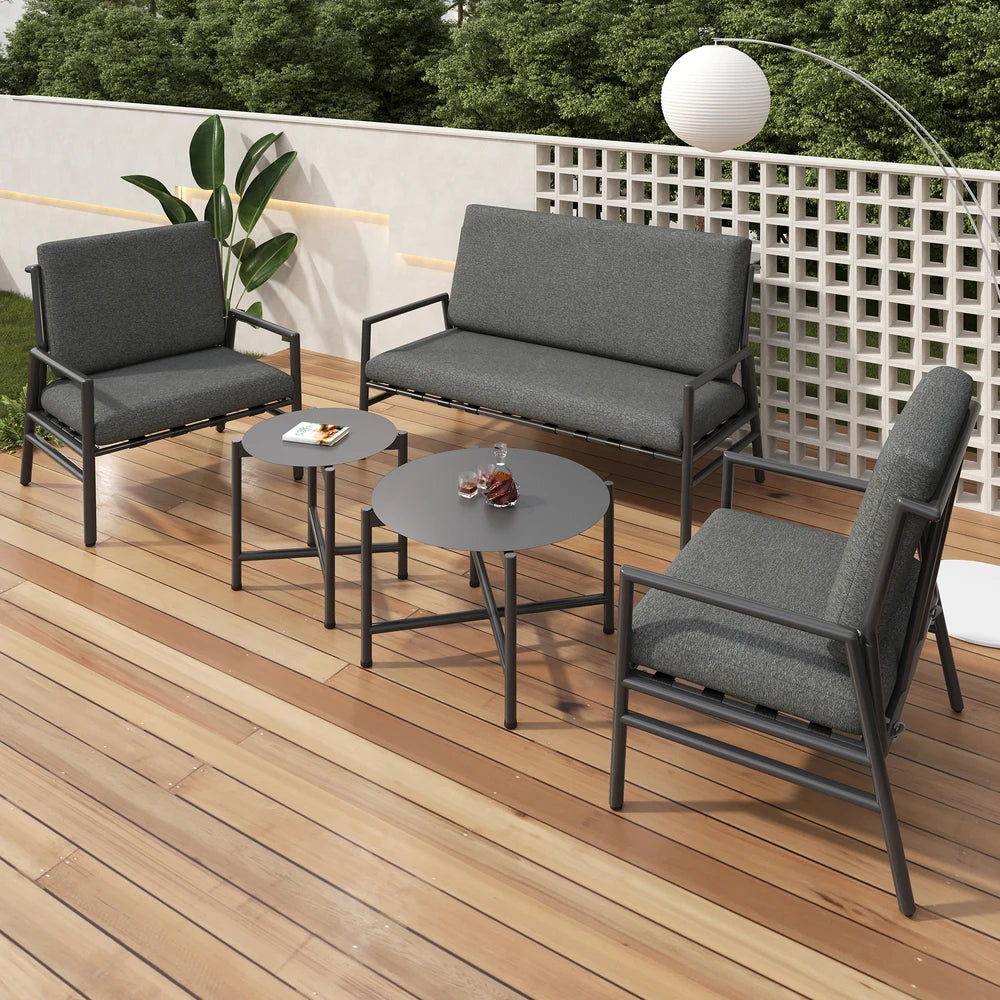 Buitenbank Set – Tuinbank – Tuinmeubel – Balkonbank – Polyester Kussens – Verzinkt Stalen Frame – Draagkracht 150 Kg - Grijs