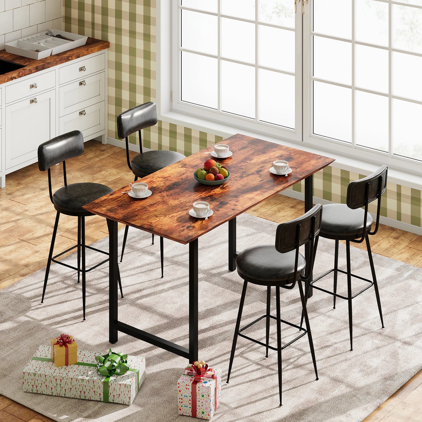 Barkrukken – Barstoelen – Hoge Stoelen – Keukenstoelen – Eetkamerstoelen – Zwart – PU Kunstleer – Stevig Metalen Frame – Set van 4